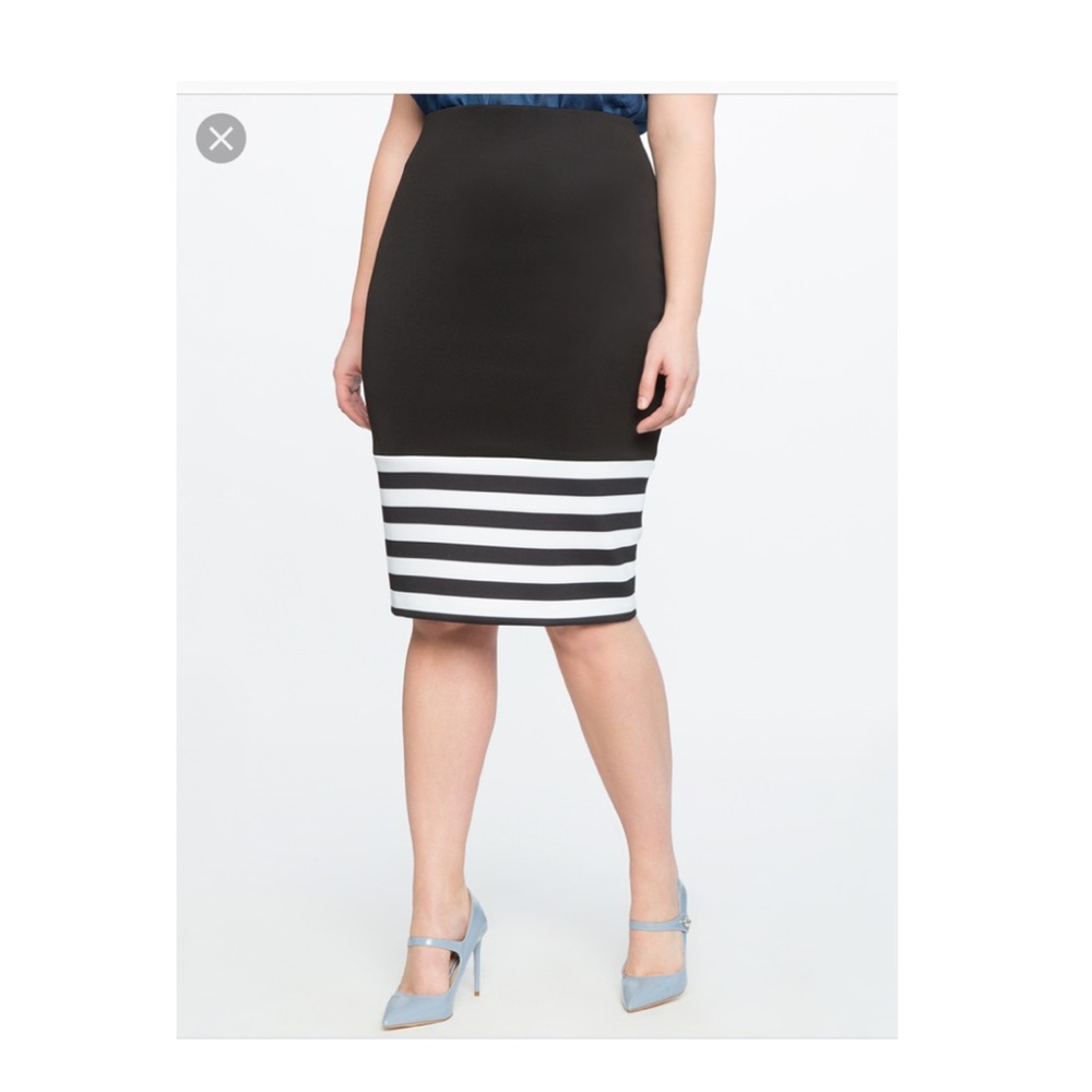 Eloquii Black and White Striped Pencil Skirt